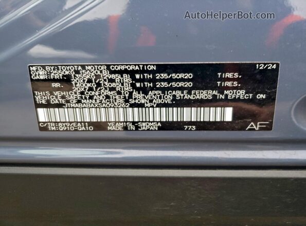 JTMABABAXSA093262 2025 SUBARU SOLTERRA Teal Widok naklejki z numerem VIN