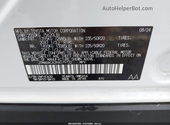 JTMABACA2RA079722 2024 TOYOTA LIMITED Белый Вид подкапотного пространства