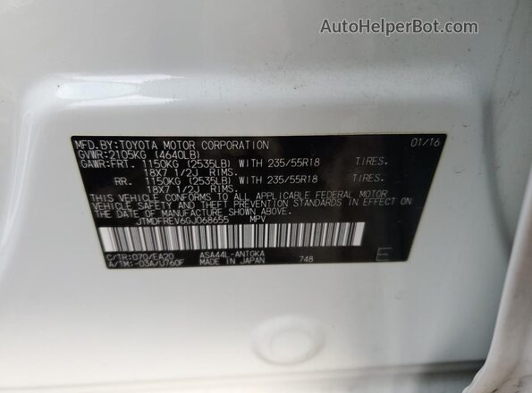 JTMDFREV6GJ068655 2016 TOYOTA LIMITED White Widok komory silnika