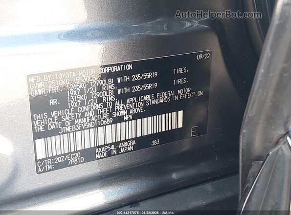 JTMEB3FV5ND110689 2022 TOYOTA RAV4 PRIME Зеленый Вид подкапотного пространства