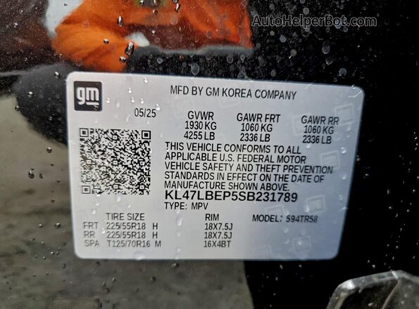 KL47LBEP5SB231789 2025 BUICK OTHER Черный Вид наклейки с VIN-кодом