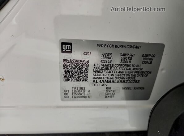 KL4AMBSL5SB210283 2025 BUICK ENCORE Белый Вид наклейки с VIN-кодом
