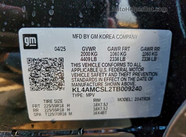 KL4AMCSL2TB009240 2026 BUICK ENCORE Черный Панорамный вид салона 360°