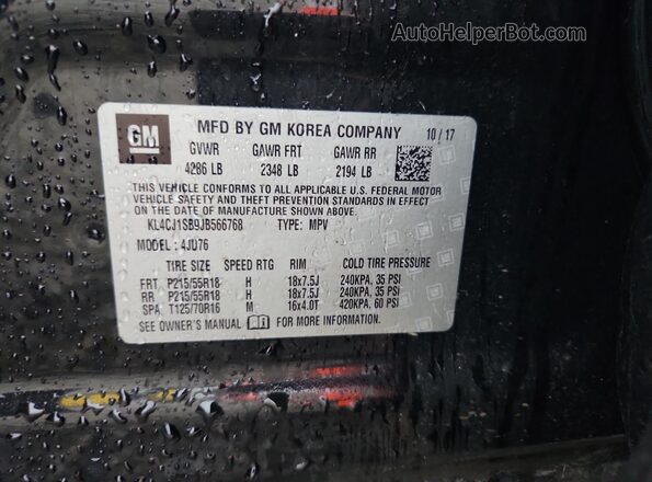 KL4CJ1SB9JB566768 2018 BUICK ENCORE Черный Вид наклейки с VIN-кодом