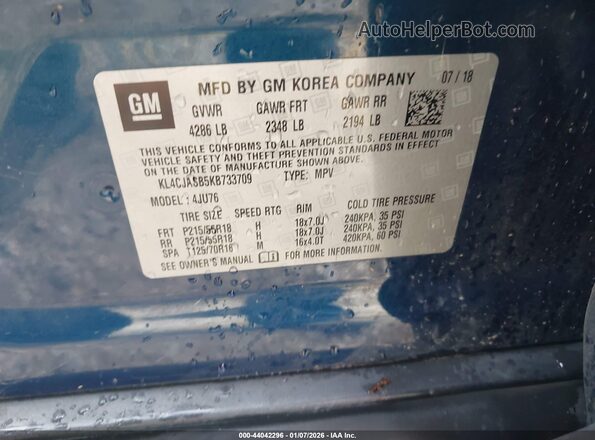 KL4CJASB5KB733709 2019 BUICK ENCORE Синий Вид подкапотного пространства