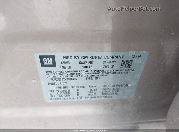 KL4CJESB2KB906495 2019 BUICK ENCORE Blue Vista del compartimento del motor
