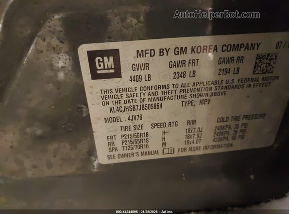 KL4CJHSB7JB505864 2018 BUICK ENCORE Серый Вид подкапотного пространства