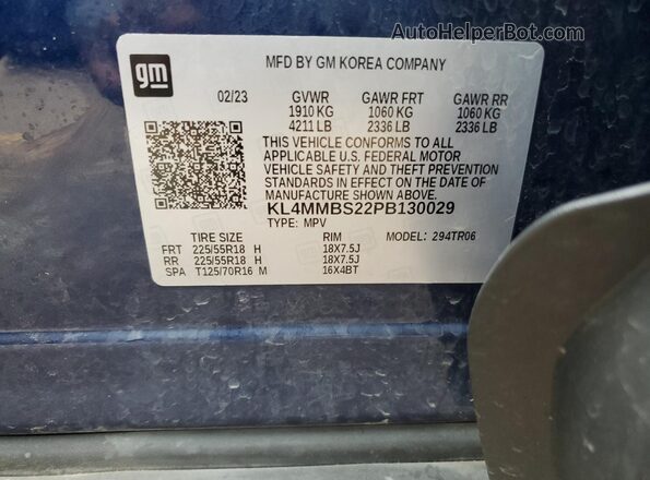 KL4MMBS22PB130029 2023 BUICK ENCORE Blue VIN կոդի պիտակի տեսք