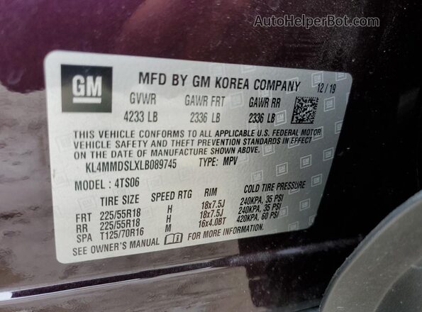 KL4MMDSLXLB089745 2020 BUICK ENCORE Black სალონის 360-გრადუსიანი ხედი