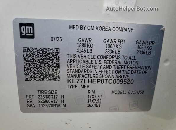 KL77LHEP0TC009520 2026 CHEVROLET TRAX Белый Панорамный вид салона 360°