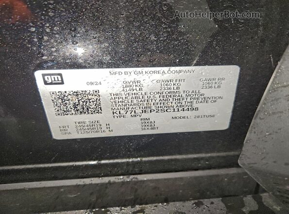 KL77LJEP2SC114498 2025 CHEVROLET TRAX Black Вид наклейки з VIN-кодом