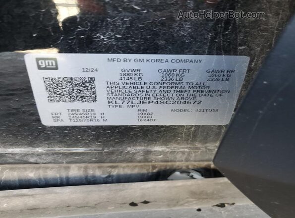 KL77LJEP4SC204672 2025 CHEVROLET TRAX Black Vista de la etiqueta del VIN