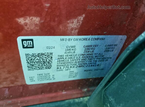 KL77LKE24RC214414 2024 CHEVROLET TRAX Оранжевый Вид наклейки с VIN-кодом