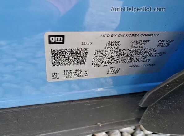 KL79MPSL7RB107833 2024 CHEVROLET TRAILBLAZER Blue 360 interior view