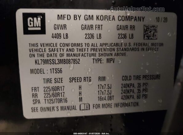 KL79MSSL3MB087852 2021 CHEVROLET TRAILBLAZER Black Շարժիչի բաժամունքի տեսք