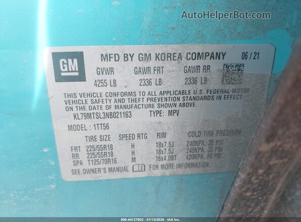 KL79MTSL3NB021163 2022 CHEVROLET TRAILBLAZER Light Blue Вид подкапотного пространства