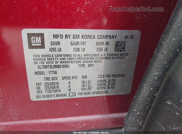 KL79MTSL9MB016984 2021 CHEVROLET TRAILBLAZER Red Widok komory silnika