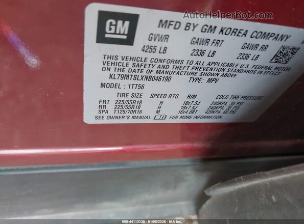 KL79MTSLXNB046190 2022 CHEVROLET TRAILBLAZER Красный Вид подкапотного пространства