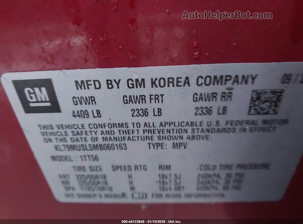 KL79MUSL5MB060163 2021 CHEVROLET TRAILBLAZER Red Widok komory silnika