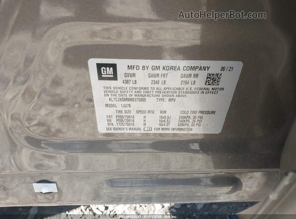 KL7CJNSM9MB375805 2021 CHEVROLET TRAX Pewter Вид подкапотного пространства