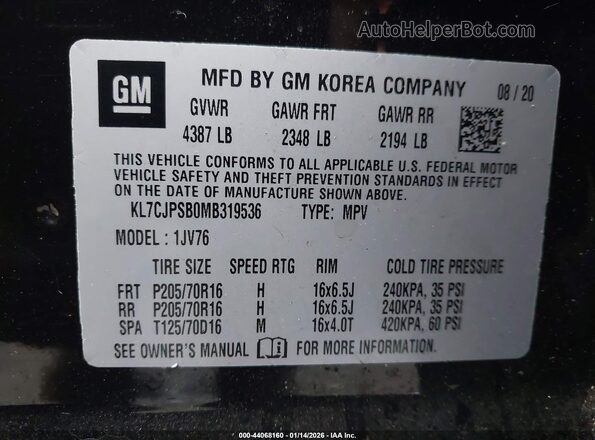 KL7CJPSB0MB319536 2021 CHEVROLET TRAX Black Engine compartment view