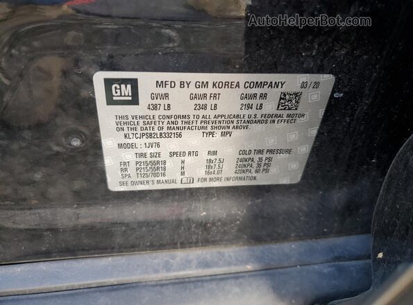 KL7CJPSB2LB332156 2020 CHEVROLET TRAX Синий Панорамный вид салона 360°
