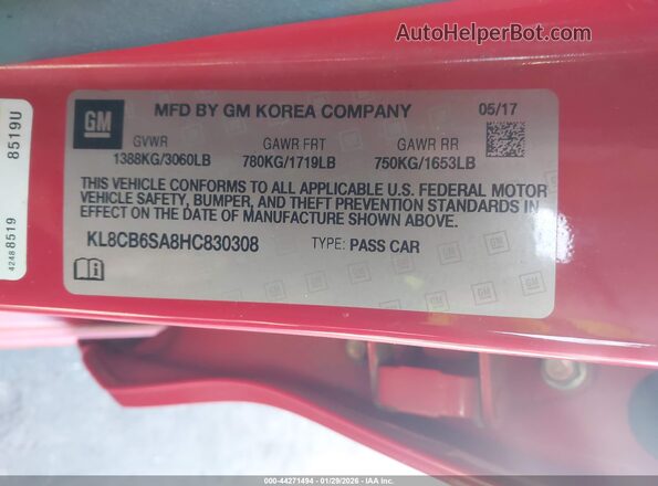 KL8CB6SA8HC830308 2017 CHEVROLET SPARK Красный Вид подкапотного пространства