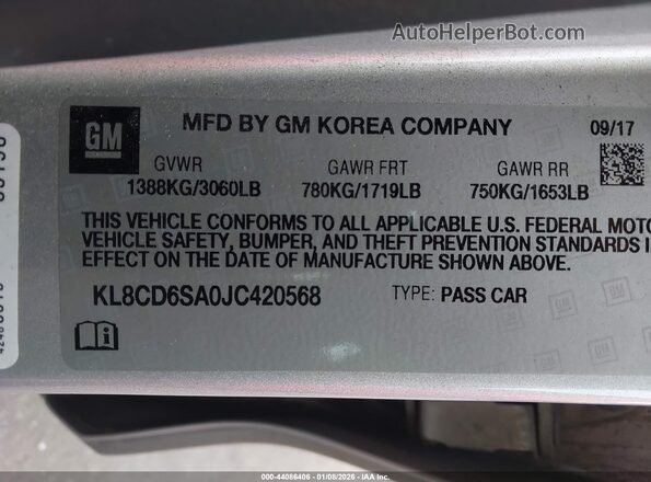 KL8CD6SA0JC420568 2018 CHEVROLET SPARK Серебряный Вид подкапотного пространства
