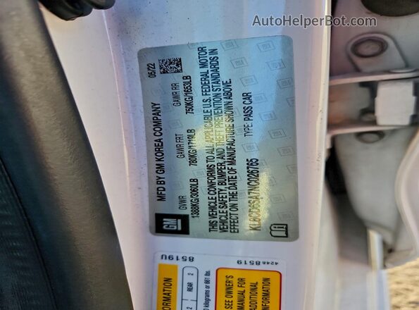 KL8CD6SA7NC026765 2022 CHEVROLET SPARK Белый Вид наклейки с VIN-кодом