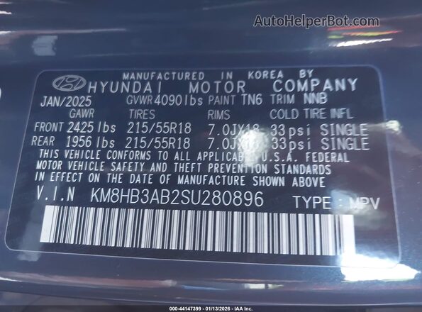 KM8HB3AB2SU280896 2025 HYUNDAI KONA Gray ძრავის განყოფილების ხედი