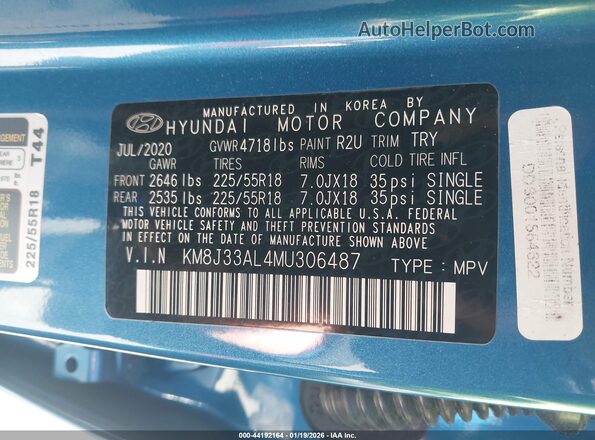 KM8J33AL4MU306487 2021 HYUNDAI TUCSON Blue Engine compartment view