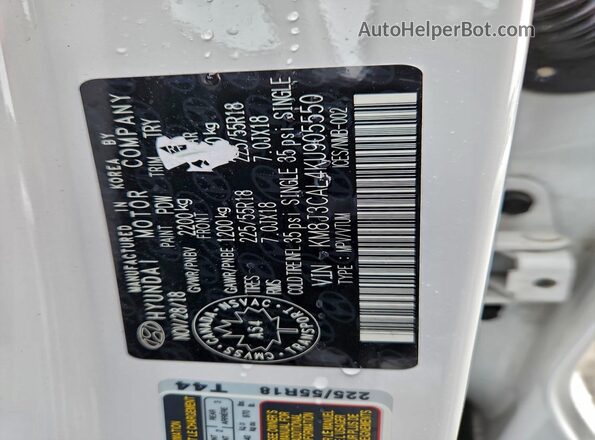 KM8J3CAL4KU905550 2019 HYUNDAI TUCSON White Vista interior de 360 grados
