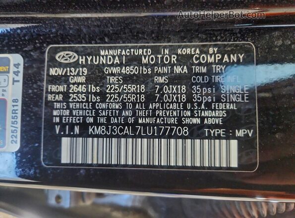 KM8J3CAL7LU177708 2020 HYUNDAI TUCSON Черный Вид подкапотного пространства