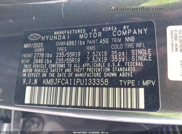 KM8JFCA11PU133358 2023 HYUNDAI TUCSON HYBRID Gray Widok komory silnika