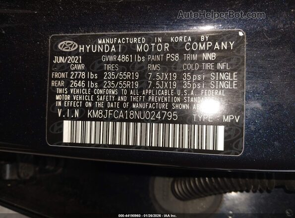 KM8JFCA18NU024795 2022 HYUNDAI TUCSON HYBRID Blue Widok komory silnika