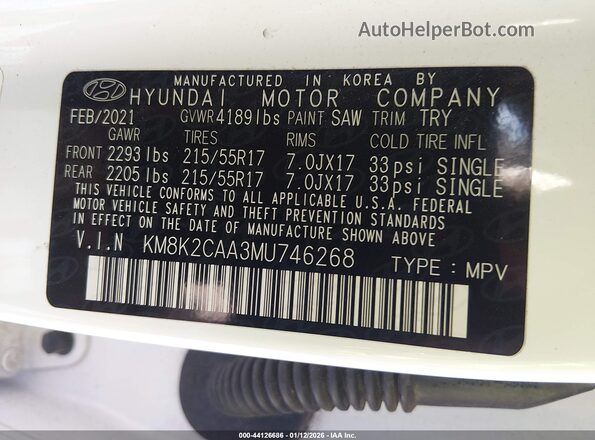 KM8K2CAA3MU746268 2021 HYUNDAI KONA White Engine compartment view