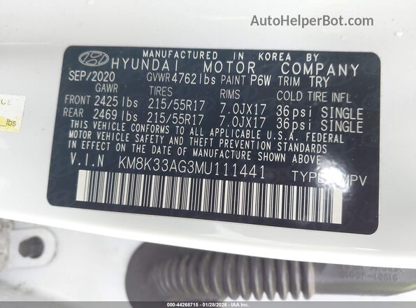 KM8K33AG3MU111441 2021 HYUNDAI KONA ELECTRIC Белый Вид подкапотного пространства