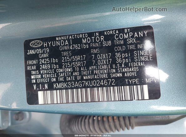 KM8K33AG7KU024672 2019 HYUNDAI KONA EV Бирюзовый Вид подкапотного пространства