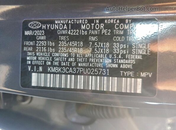 KM8K3CA37PU025731 2023 HYUNDAI KONA Серый Вид наклейки с VIN-кодом