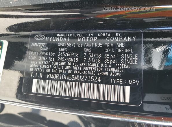 KM8R1DHE8MU271524 2021 HYUNDAI PALISADE Black Vista de la etiqueta del VIN
