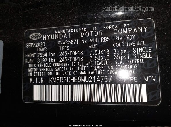 KM8R2DHE8MU214737 2021 HYUNDAI PALISADE Черный Вид подкапотного пространства