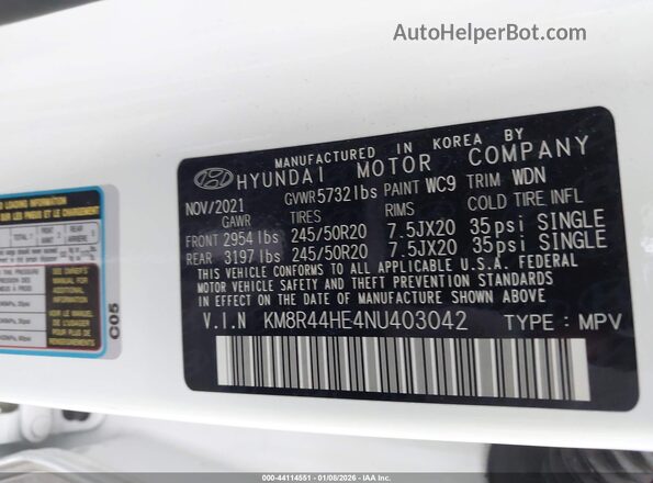 KM8R44HE4NU403042 2022 HYUNDAI PALISADE Белый Вид подкапотного пространства