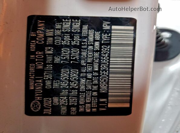 KM8R5DGE3RU664392 2024 HYUNDAI PALISADE Белый Вид наклейки с VIN-кодом