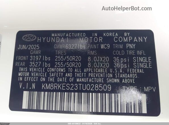 KM8RKES23TU028509 2026 HYUNDAI PALISADE White Widok komory silnika