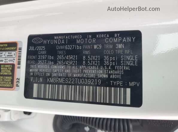 KM8RMES22TU039219 2026 HYUNDAI PALISADE White Панорамний вид салону 360°