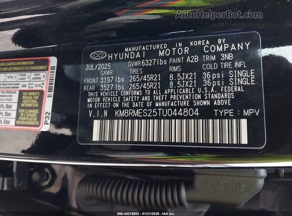 KM8RMES25TU044804 2026 HYUNDAI PALISADE Black ძრავის განყოფილების ხედი