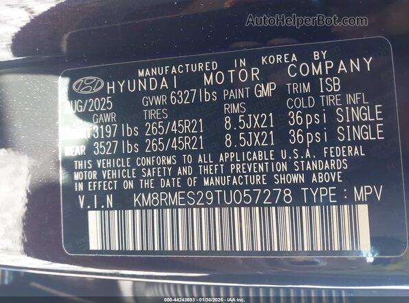 KM8RMES29TU057278 2026 HYUNDAI PALISADE Purple Widok komory silnika