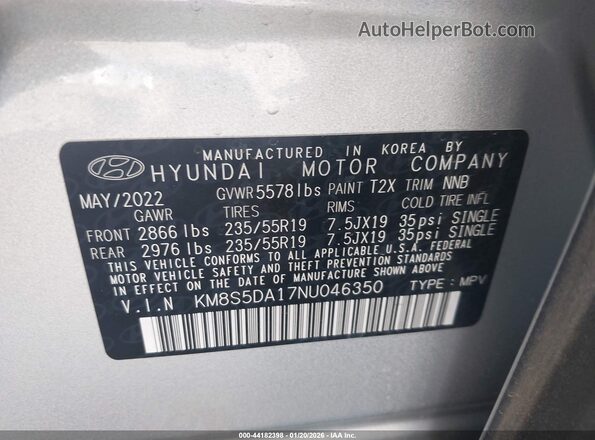 KM8S5DA17NU046350 2022 HYUNDAI SANTA FE HYBRID Серебряный Вид подкапотного пространства