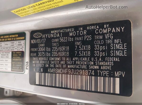 KM8SMDHF9JU291374 2018 HYUNDAI SANTA FE Серебряный Вид подкапотного пространства