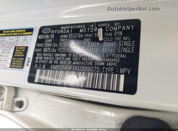 KM8SR4HFXKU309075 2019 HYUNDAI SANTA FE XL Белый Вид подкапотного пространства